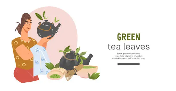 Vector illustration of Refreshing and healthy matcha and green tea drinks website store banner vector.