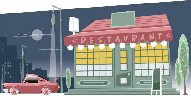 Vector illustration of RESTAURANT AND CAR