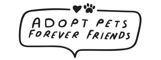Handwriting phrase - adopt pets forever friends. Hand drawn badge. graphic design. Vector illustration. handwriting font not script stock illustrations
