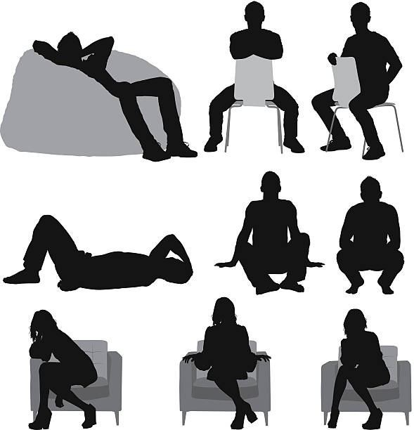 Silhouette of people sitting in different poses Silhouette of people sitting in different poseshttp://www.twodozendesign.info/i/1.png bean bag illustrations stock illustrations