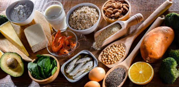 istock Composition with food products rich in calcium 1814609016