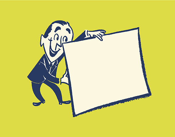 Man Holding Blank Sign Man Holding Blank Sign retro salesman stock illustrations