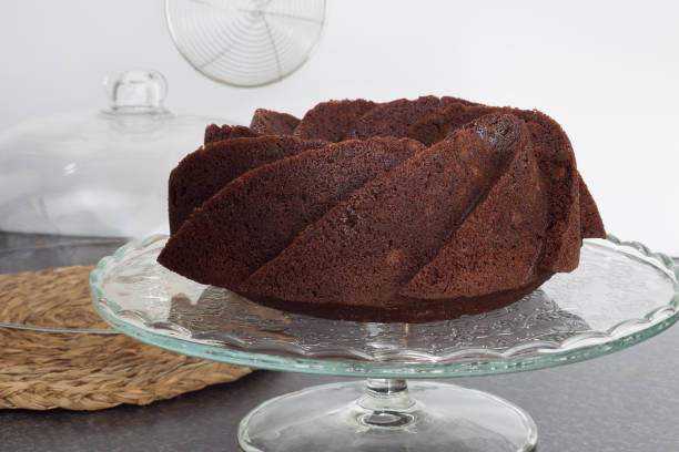 istock Delicious chocolate bunt cake on glass base 1814659093