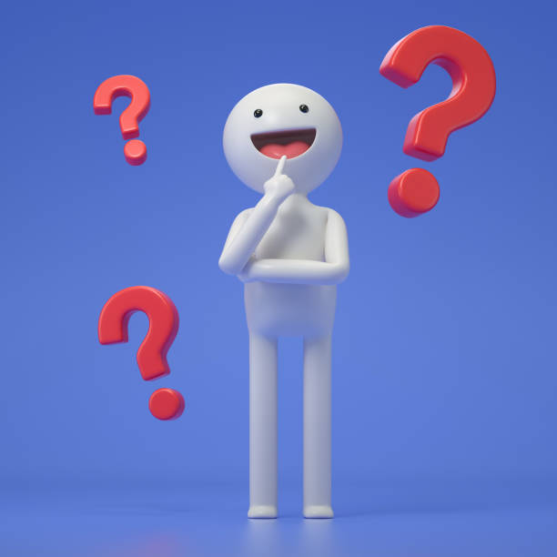 A 3D cartoon character with a red question mark.Confused man thinking in a thoughtful pose with question mark.Choice, problem solving concept. 3d rendering,conceptual image