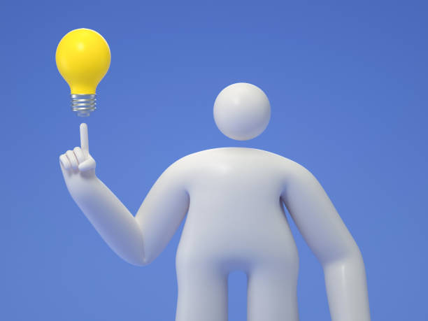 istock A 3D cartoon character standing with a light bulb. 1814702605