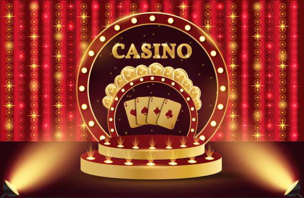 casino-podium. 3d-retro-casino-podium. podium mit münzen und spielkarten. casino-szene, bühne, studio oder raum. - coin award winners podium podium stock-grafiken, -clipart, -cartoons und -symbole