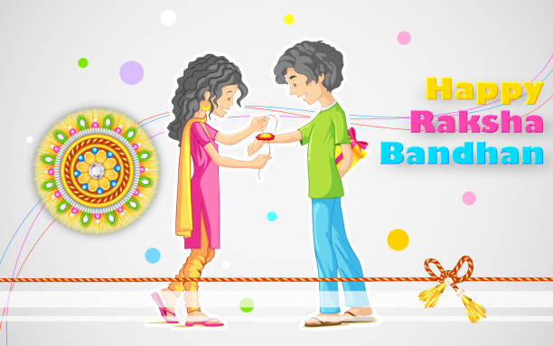 Raksha Bandhan illustration of brother and sister tying rakhi on Raksha Bandhan raksha bandhan stock illustrations