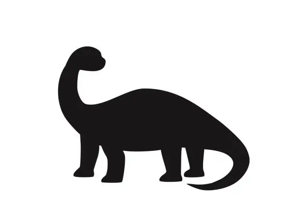 Vector illustration of Black silhouette cute diplodocus with long neck and short legs