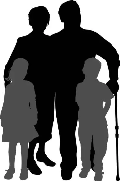 Vector illustration of Grandparents and grandchildren, conceptual silhouettes.