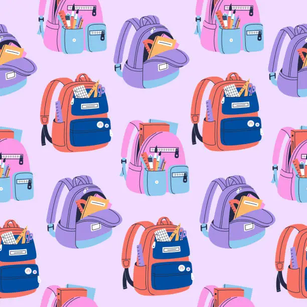 Vector illustration of Seamless pattern of backpack and schoolbag.