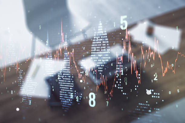 istock Multi exposure of abstract creative financial graph and modern desktop with computer on background, forex and investment concept 1814737179