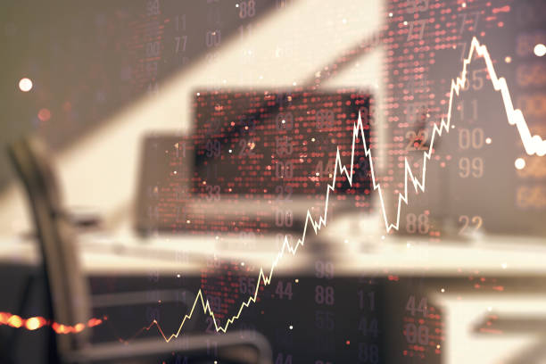 istock Multi exposure of abstract financial diagram with world map and modern desk with computer on background, banking and accounting concept 1814737180
