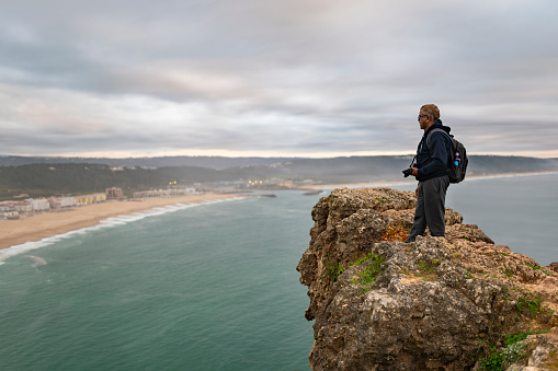 Coastal tourism on Nazaré beach in Portugal