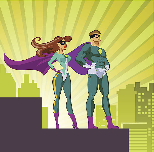 illustrazioni stock, clip art, cartoni animati e icone di tendenza di super eroi-maschili e femminili - mask superhero heroes men
