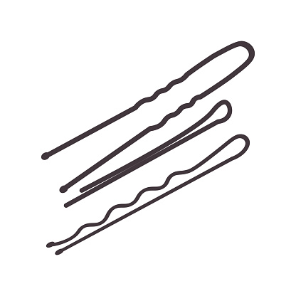 Beauty service hair pins. Metal pins for hair styling and hair shaping. Beauty care item in spa salon. Vector isolated on white background