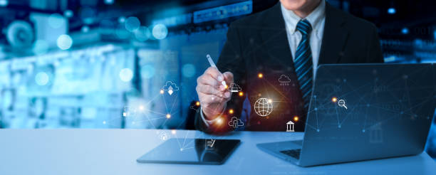 istock The global connection network's structure To examine plans, businessmen use their laptops to connect to a global social network. banking, finance, and technology. Innovative concept for dialogue. 1814808063