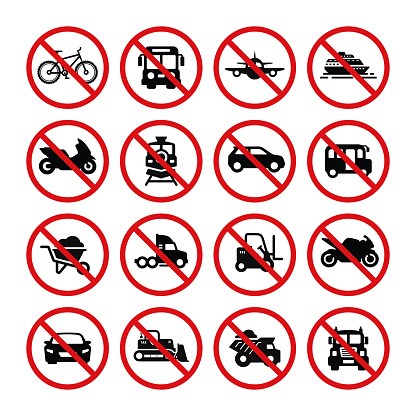 Prohibition vehicles symbol set vector. No vehicles sign symbol set vector