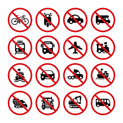 Prohibition vehicles symbol set vector. No vehicles sign symbol set vector