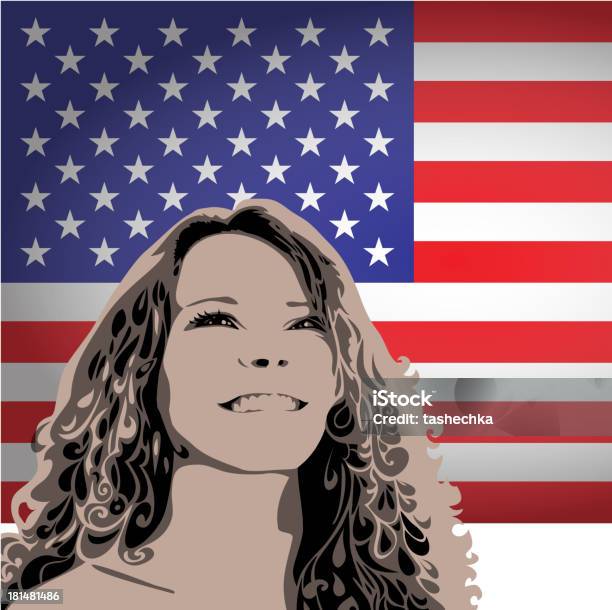 Mulher No Fundo Da Bandeira Dos Estados Unidos - Arte vetorial de stock e mais imagens de Bandeira - Bandeira, Flâmula, Universidade