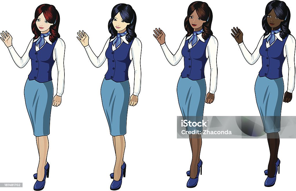 Stewardesses 및 블루 스커트 재킷 - 로열티 프리 관광 벡터 아트