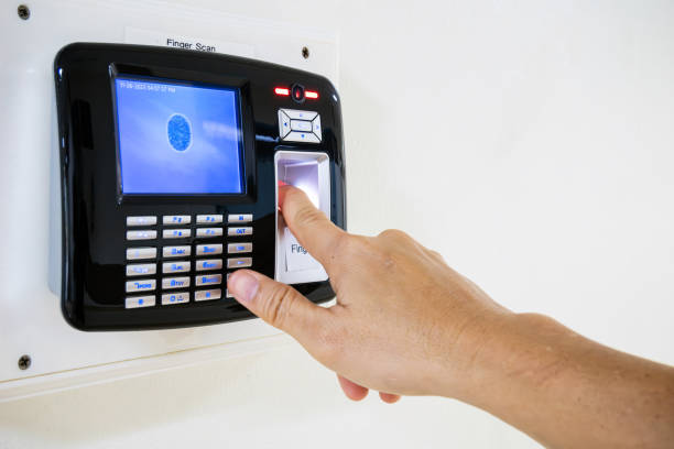 istock Fingerprint scan, Male press sensors to scan access control for open security door 1814817883