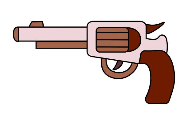 Vector illustration of Gun revolver in cartoon style. Cowboy Western Handgun. Pistol Wild West vintage retro. Vector flat illustration.