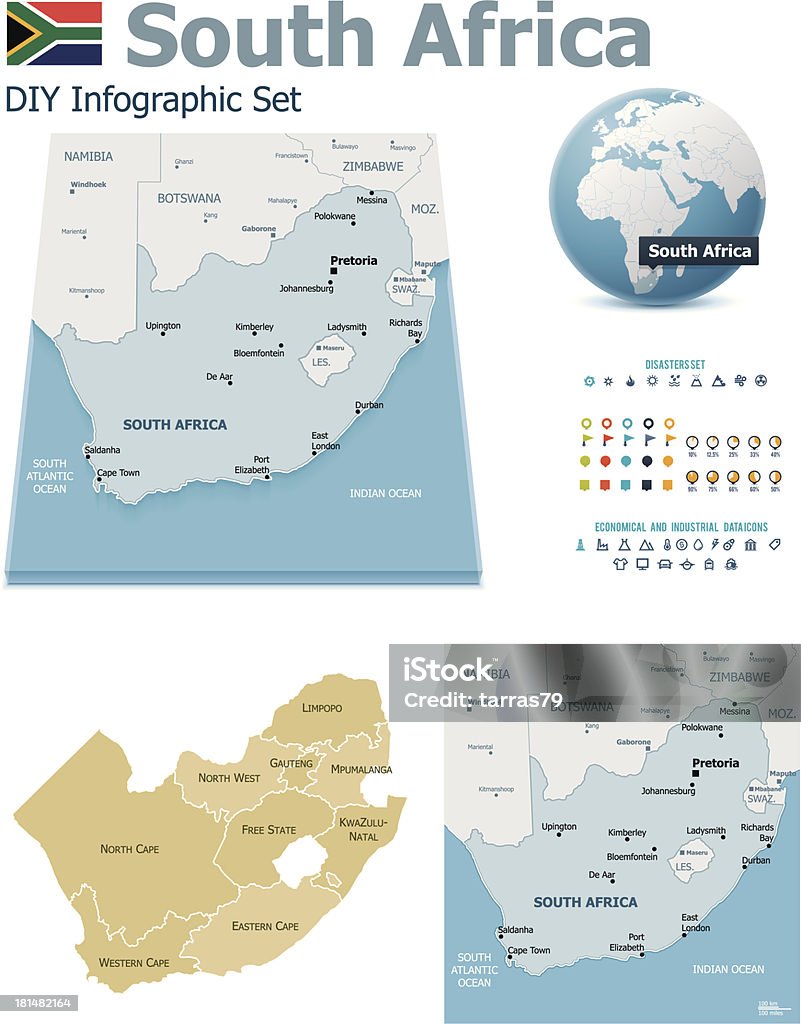 Südafrika Karten mit Markern - Lizenzfrei Afrika Vektorgrafik