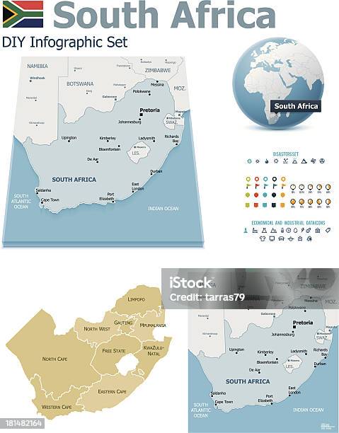 Republika Południowej Afryki Mapy Ze Znacznikami - Stockowe grafiki wektorowe i więcej obrazów Afryka - Afryka, Bez ludzi, Biały