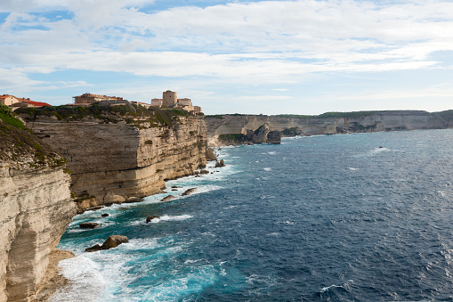 The city of Bonifacio at the edge of the cliff, Corsica France.