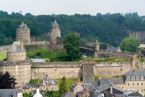 city view of Fougeres, a historic town in Brittany, France