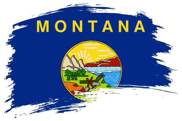 штат монтана, сша, мазок кисти, флаг, векторный фон. нарисованный вручную изолированный баннер в стиле гранж - montana flag us state flag banner stock illustrations