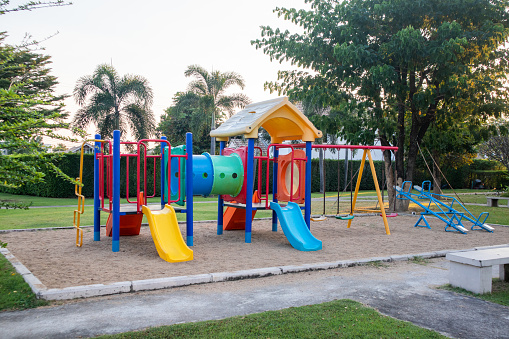 Empty colorful playground in a modern housing estate