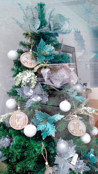 Christmas decorations in Vigo, multicolored fir tree.