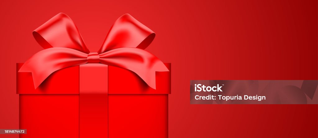 Abstract Red Gift Box Red Gift Box Wrapped With Satin Ribbon On A Red Background Giftbox ...