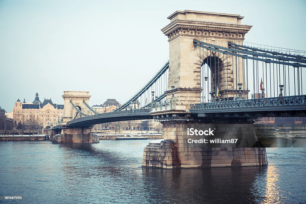 Chain Bridge in Budapest at Dusk Architecture Stock Photo