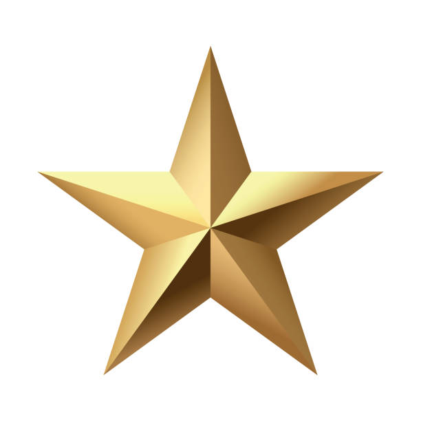 istock Golden Christmas 3d Star metal glossy bright shine five angle star shape isolated on white Background. 1814878695