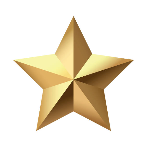 istock Golden Christmas 3d Star metal glossy bright shine five angle star shape isolated on white Background. 1814878696