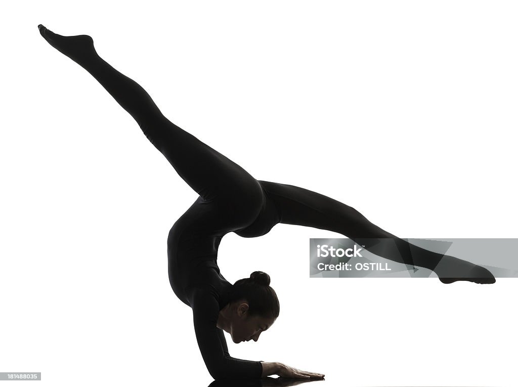 Frau Ausübung yoga-silhouette Turn- Schlangenmensch - Lizenzfrei Kontur Stock-Foto