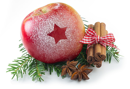 Christmas decoration isolated - apple with sugar and Christmas spices
