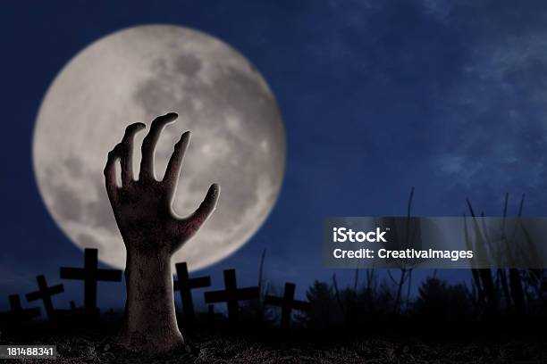 Zombie Hand On Graveyard Stock Photo - Download Image Now - Emergence, Grave, Backgrounds