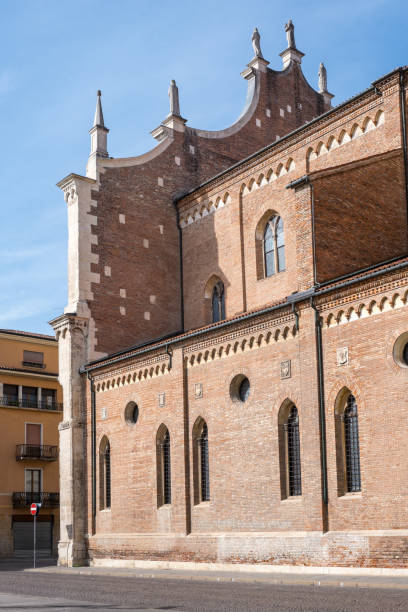 The side of the brick cathedral of Vicenza in  the Veneto region of northern Italy