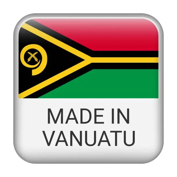 Vector illustration of Made in Vanuatu badge vector. Sticker with stars and national flag. Sign isolated on white background.