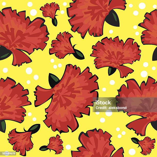 Seamless Pattern Di Vettore Rosso Carnations Su Sfondo Giallo - Immagini vettoriali stock e altre immagini di Bellezza