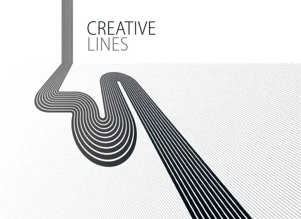 Vector illustration of 3D black and white lines in perspective abstract vector background, linear perspective illustration op art, road to horizon.