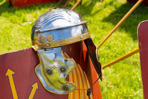 ancient, Roman, legionary, helmet, red, legionary, shield,