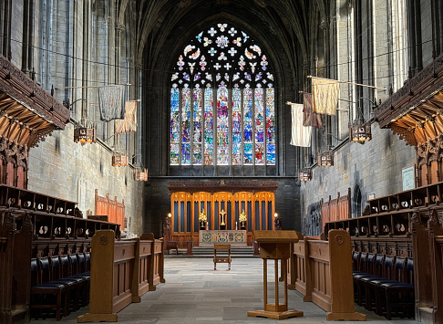 Split: Cathedral of St. Domnius. View of the baroque choir with carved wooden backs and large paintings on the walls. The Cathedral is located inside the mausoleum of Emperor Diocletian.