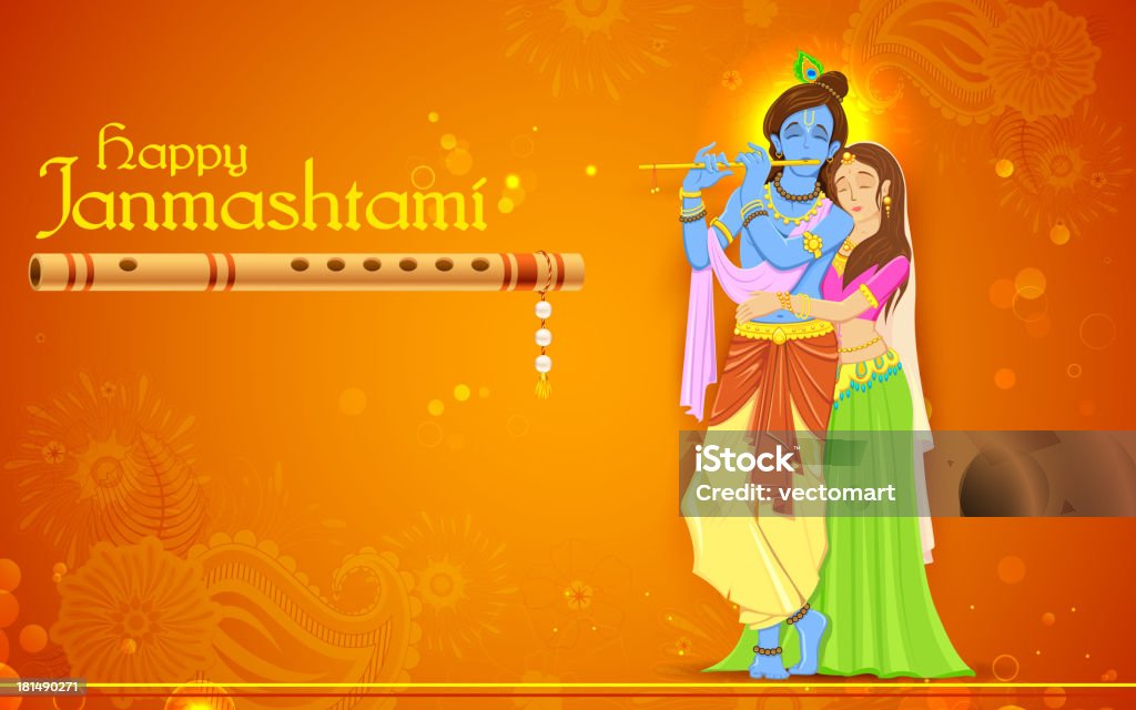 Radha And Lord Krishna On Janmashtami Stock Illustration - Download Image  Now - Krishna, Radha, Flute - Musical Instrument - iStock