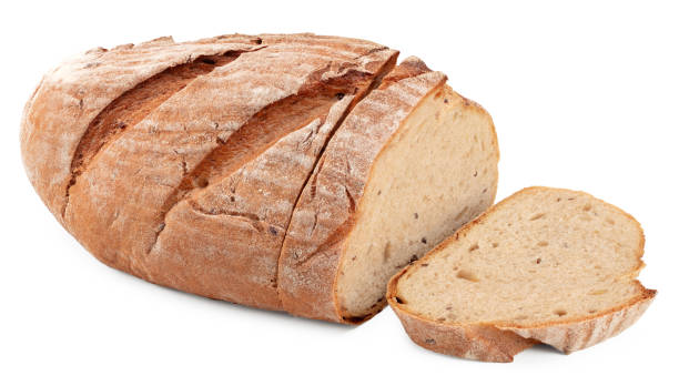 istock freshly baked bread with slices isolated on white background. clipping path 1814903486