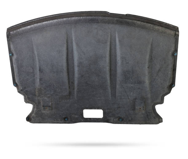 istock Black plastic engine cover liner on a white isolated background for sale or replacement in a car service. Mudguard on auto-parsing for repair or a device to protect the body from dirt. 1814912042