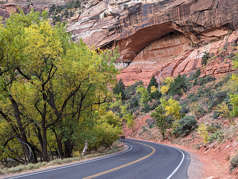 The Great Arch near Weeping Rock along the Virgin River in Zion National Park Utah on the Scenic Drive and autumn colors